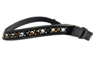 Pannband med stenar i brunt, svart, guld och silver